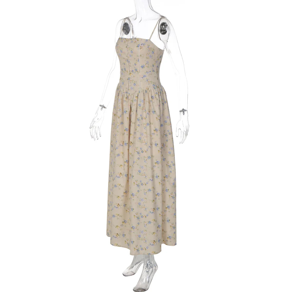 FDYOUI 2026 Summer Spaghetti Strap A-line Floral Vacation Dress for Women Elegant High Waist Tunics Long Party Evening Dresses