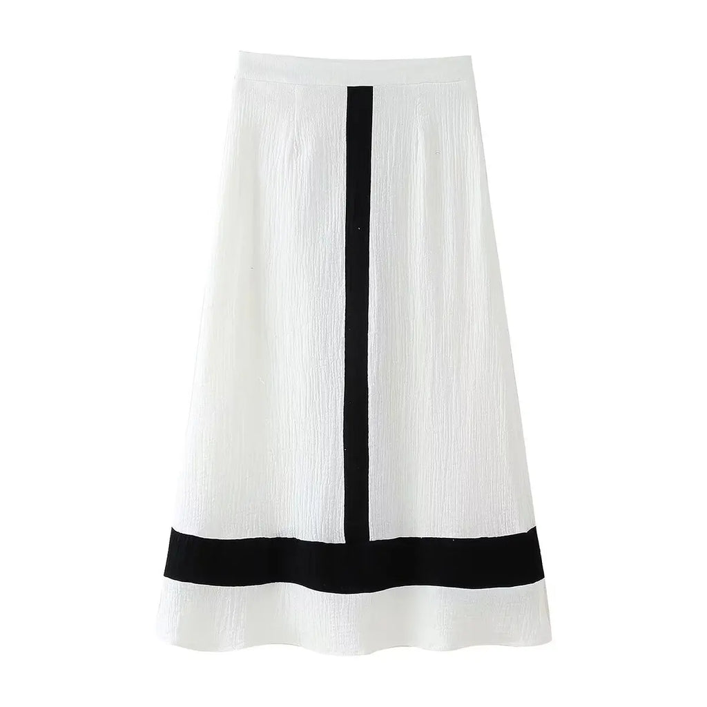 Women's Contrast Color V-Neck Ruffle Top And Skirt Women White Ruffle Trim Crop Top Skirt Casual Summer Outfit Pure Desire 0U19
