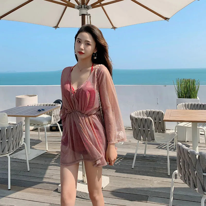 New women's swimsuit split bikini three-piece boxer long-sleeved spa swimsuit