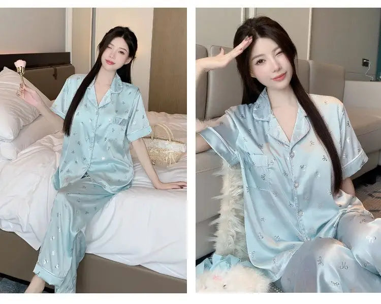 Women's padded pajamas spring and summer three-piece silk home clothes can be worn outside