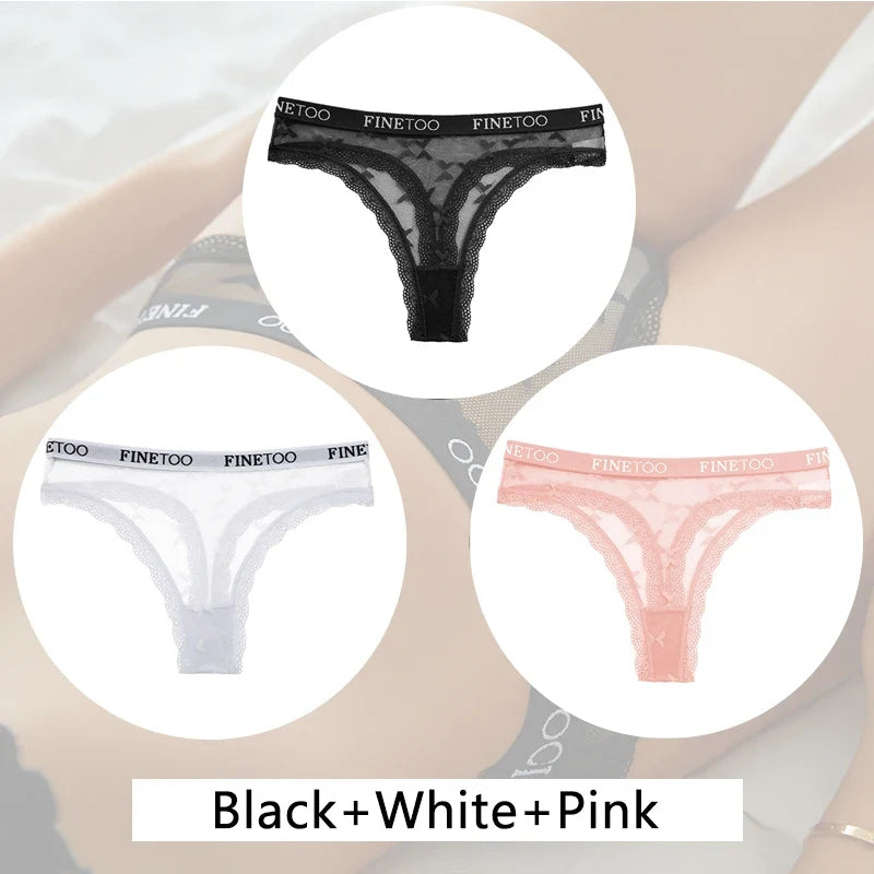 New 3Pcs Lace Thongs Women Floral G-string Underwear Trendy Letter T-Back Underpants Sexy Low Waist Bikini Panties Ladies Panty