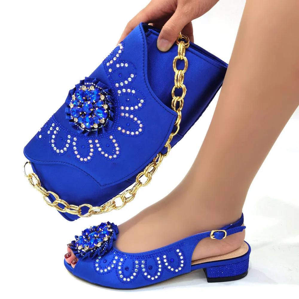 Doershow African fashion Italian Shoes And Bag Sets For Evening Party With Stones blue Italian Handbags Match Bags! HGR1-11