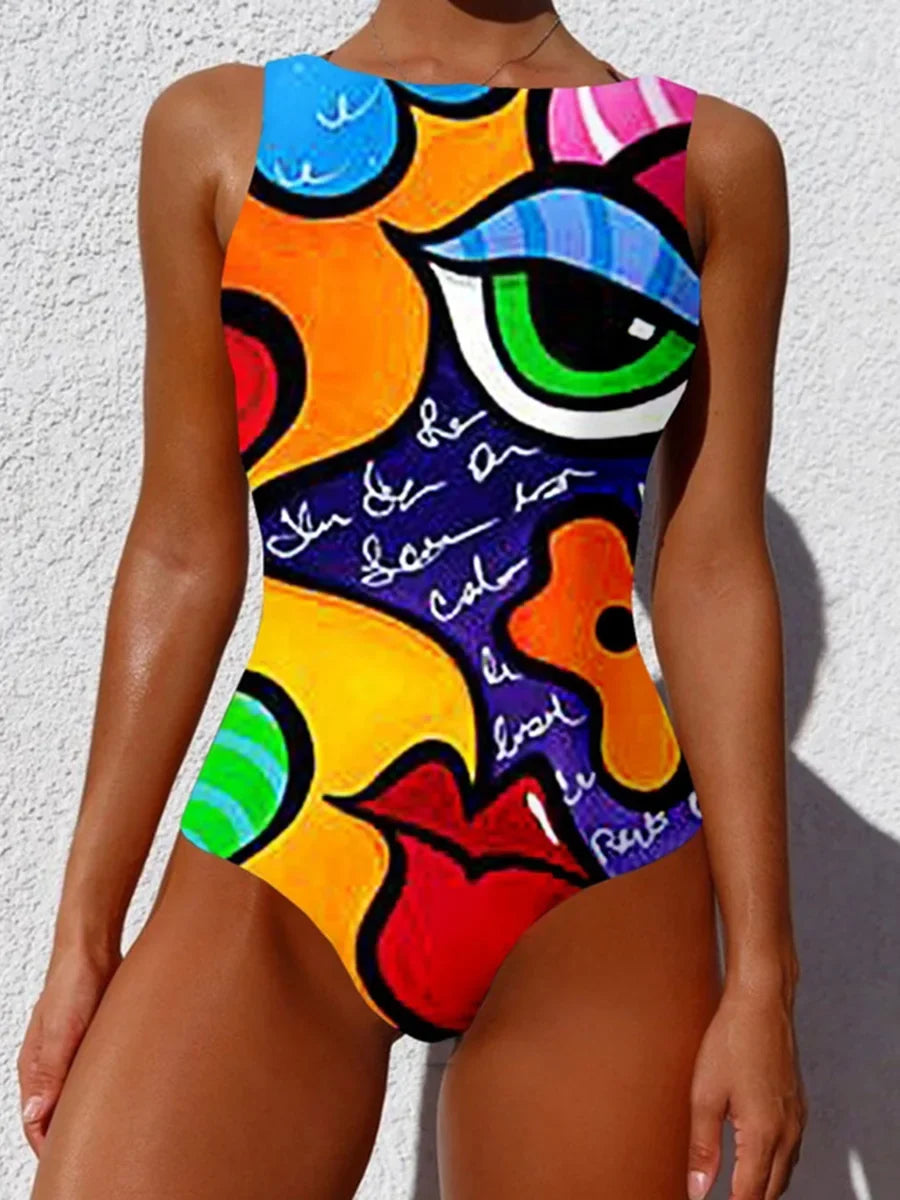 2026 Printed High Neck One Piece Swimsuit Women Brazilian Swimwear Female Bather Halter Bathing Suit Swim Wear Monokini Lady