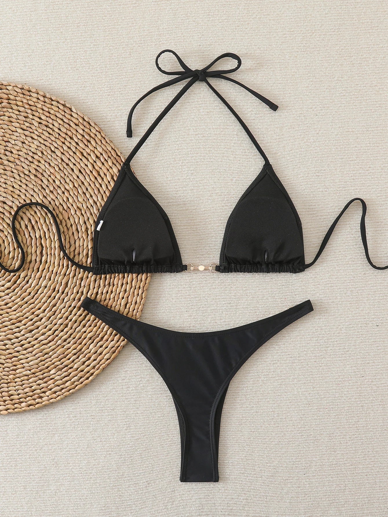 Triangle Halter Thong Bikinis 2026 Women Sexy Swimsuit Solid String Swimwear Female Bathers Bathing Swimming Swim Suit Beachwear