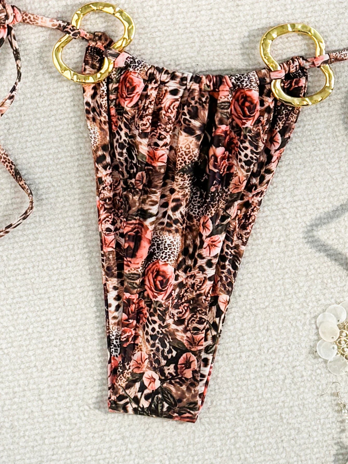 2026 Triangle Halter Thong Bikinis Women Printed Swimwear Female Sexy Ring Linked Swimsuit Bathers Bathing Swimming Swim Suit