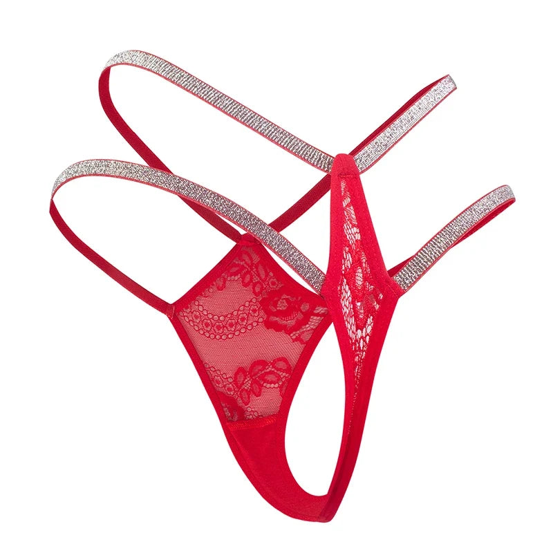 1pcs Low Rise Sexy Lace Women G-string Silver Satin Erotic Sexy Lingerie Breathable Comfort Elegant Female Underwear Lady Thongs