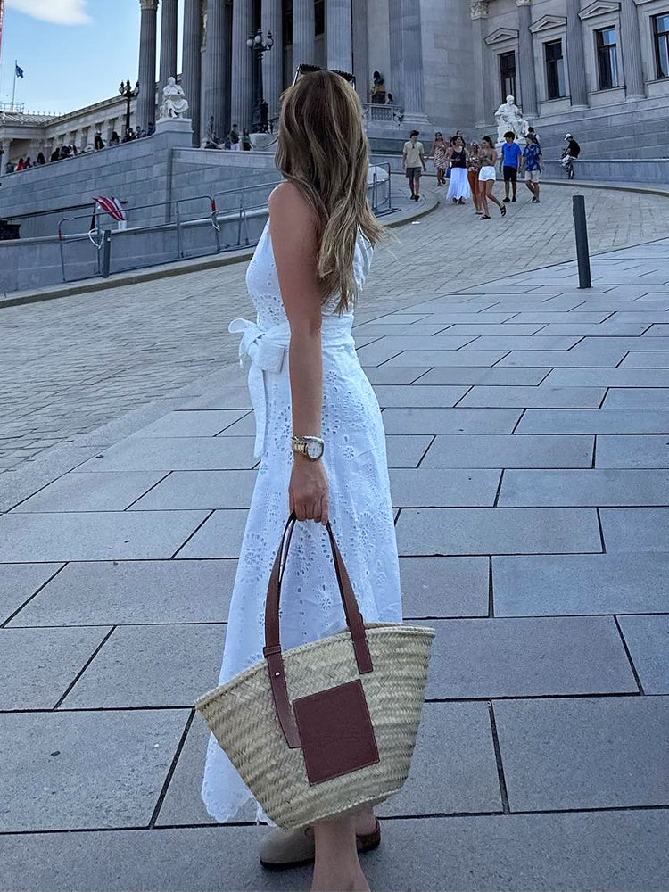 Foridol White One Shoulder Autumn Cotton Dress Women Winter Casual Dress Vestidos Maxi New Embroidery Boho Beach Dress Holiday