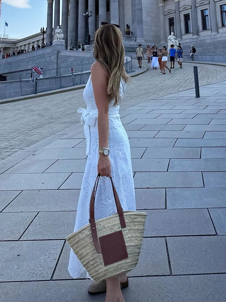 Foridol White One Shoulder Autumn Cotton Dress Women Winter Casual Dress Vestidos Maxi New Embroidery Boho Beach Dress Holiday
