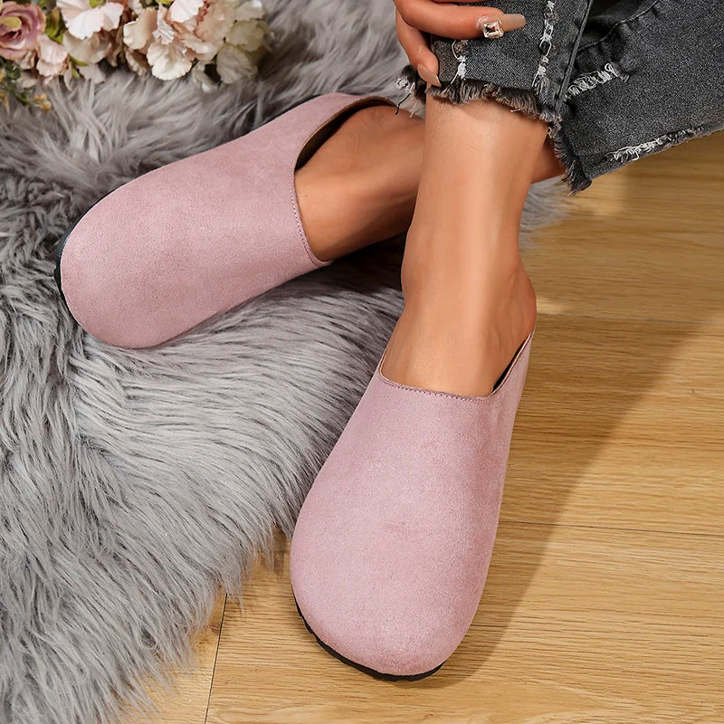 Spring Round Toe Cork Clogs Slippers for Women Outdoor Cork Footbed Flat Heels Mules Shoes Woman Plus Size Suede Slides Female