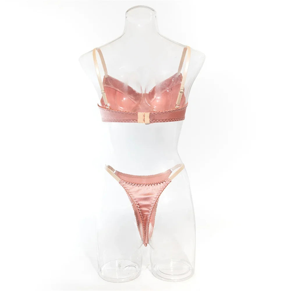 2 Pcs Sexy Bra Set Women Underwear Underwire Push Up Satin Patchwork Bras and Thongs Suits Attractive Bilizna Intimate Set