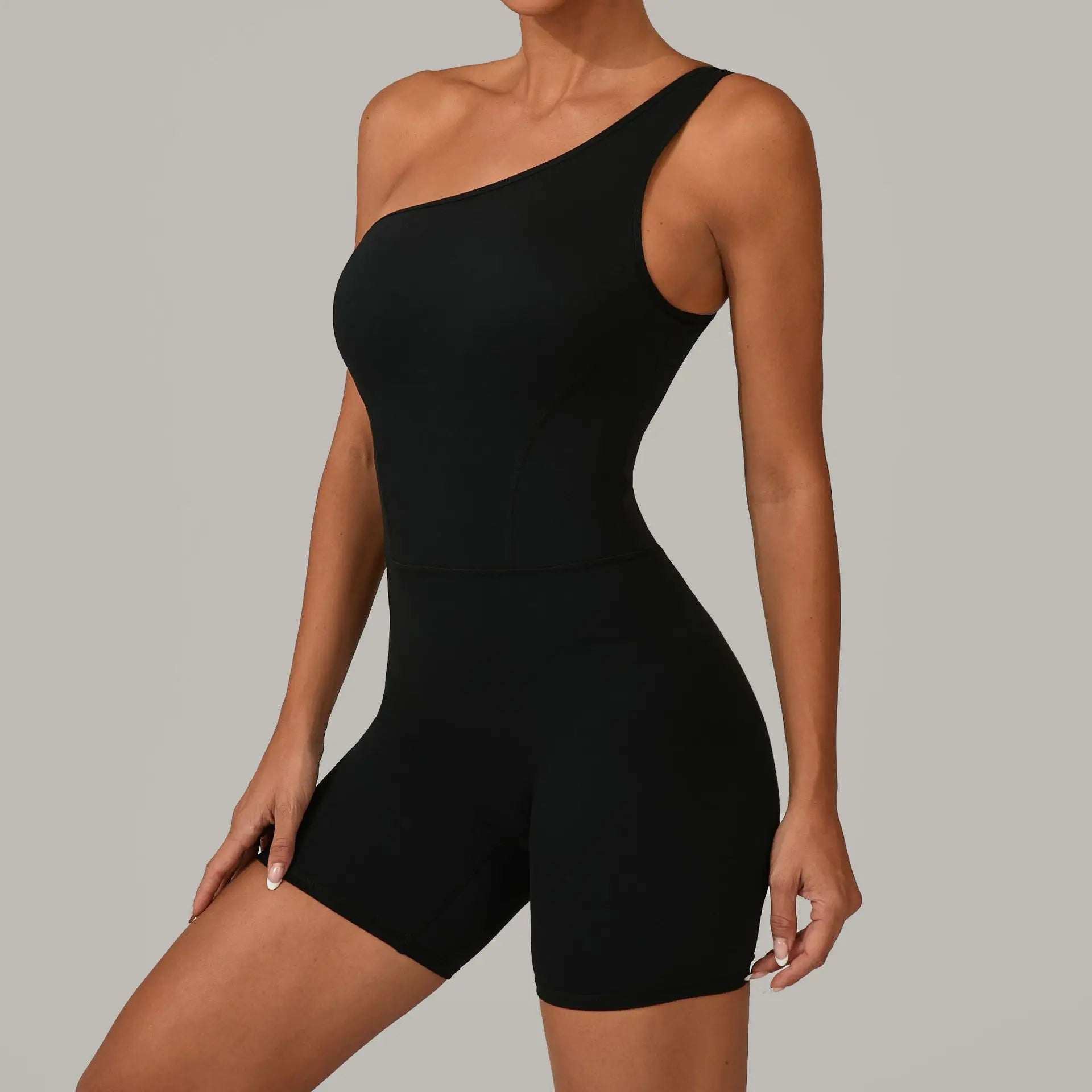Summer One Shoulder Yoga Short Jumpsuit Women Sexy Cut Out Backless Scrunch Booty One Piece Suit Gym Workout Fitness Clothes