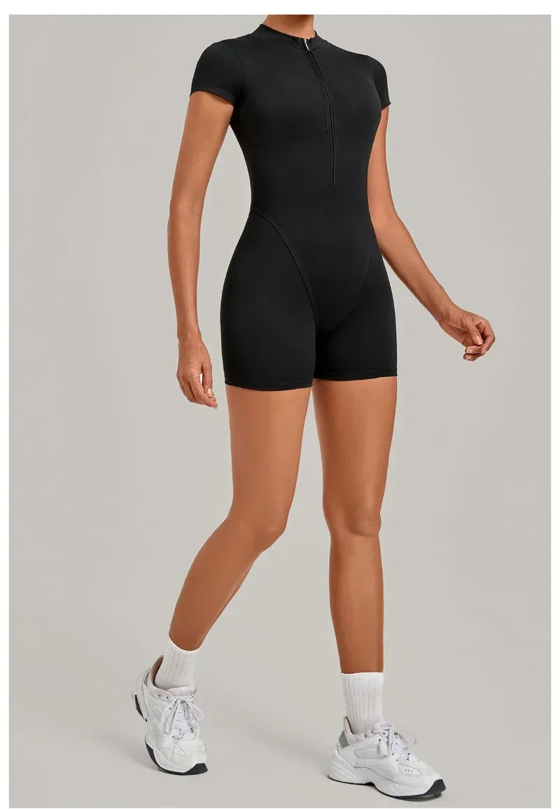 Women's Seamless Yoga Jumpsuits Fitness Sports Hip-lifting Backless Short-sleeved Training Gym Workout Shorts One-piece