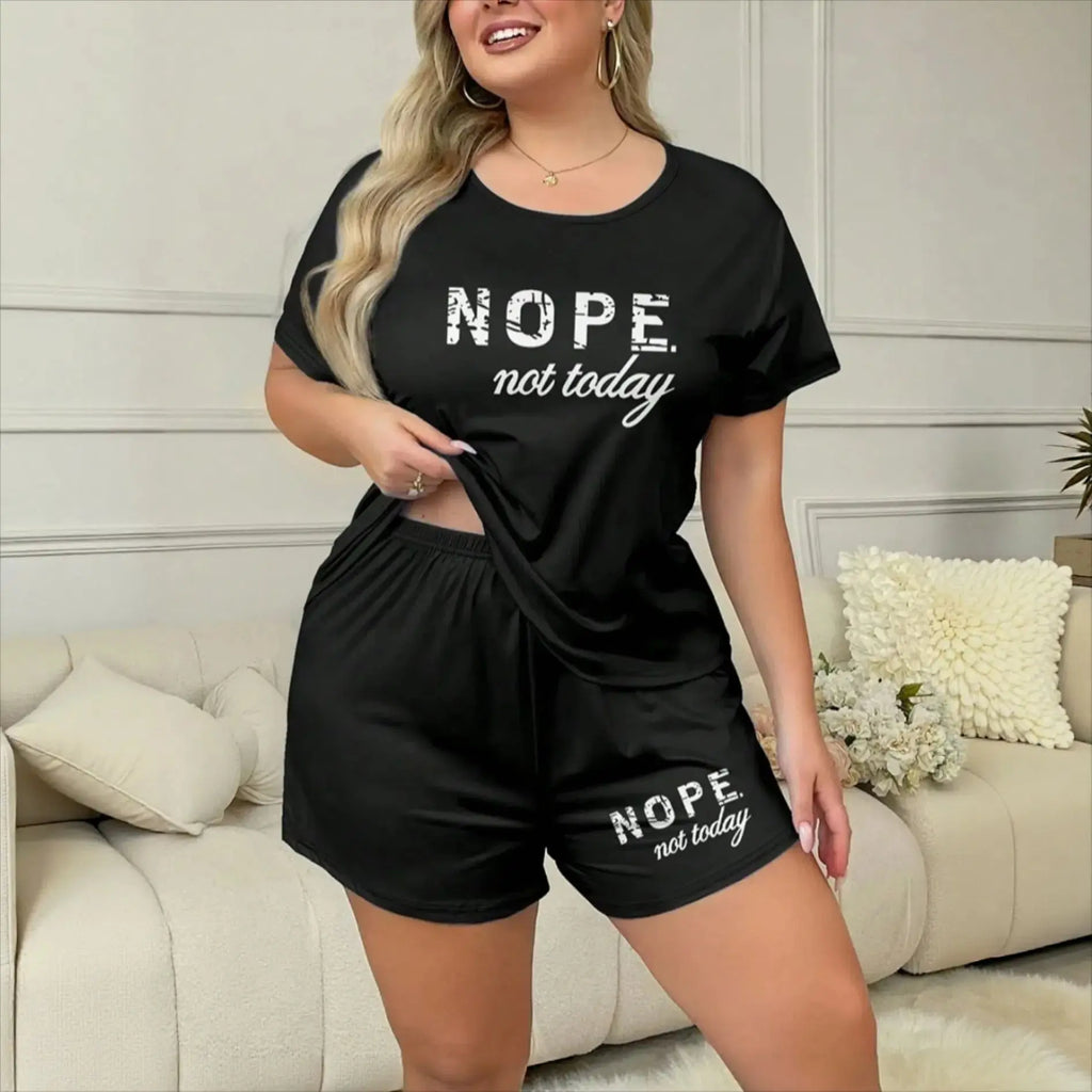 Summer fashion home wear European and American large size short-sleeved shorts two-piece pajamas 4XL 5XL