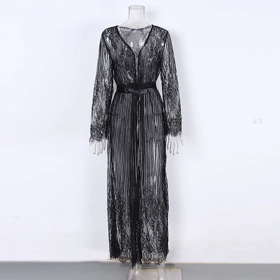S - XL Sexy Sheer Crochet Lace Tunic Beach Cover Up Beach Cover-ups Long Beach Dress Beach Wear Beachwear Female Women V1318