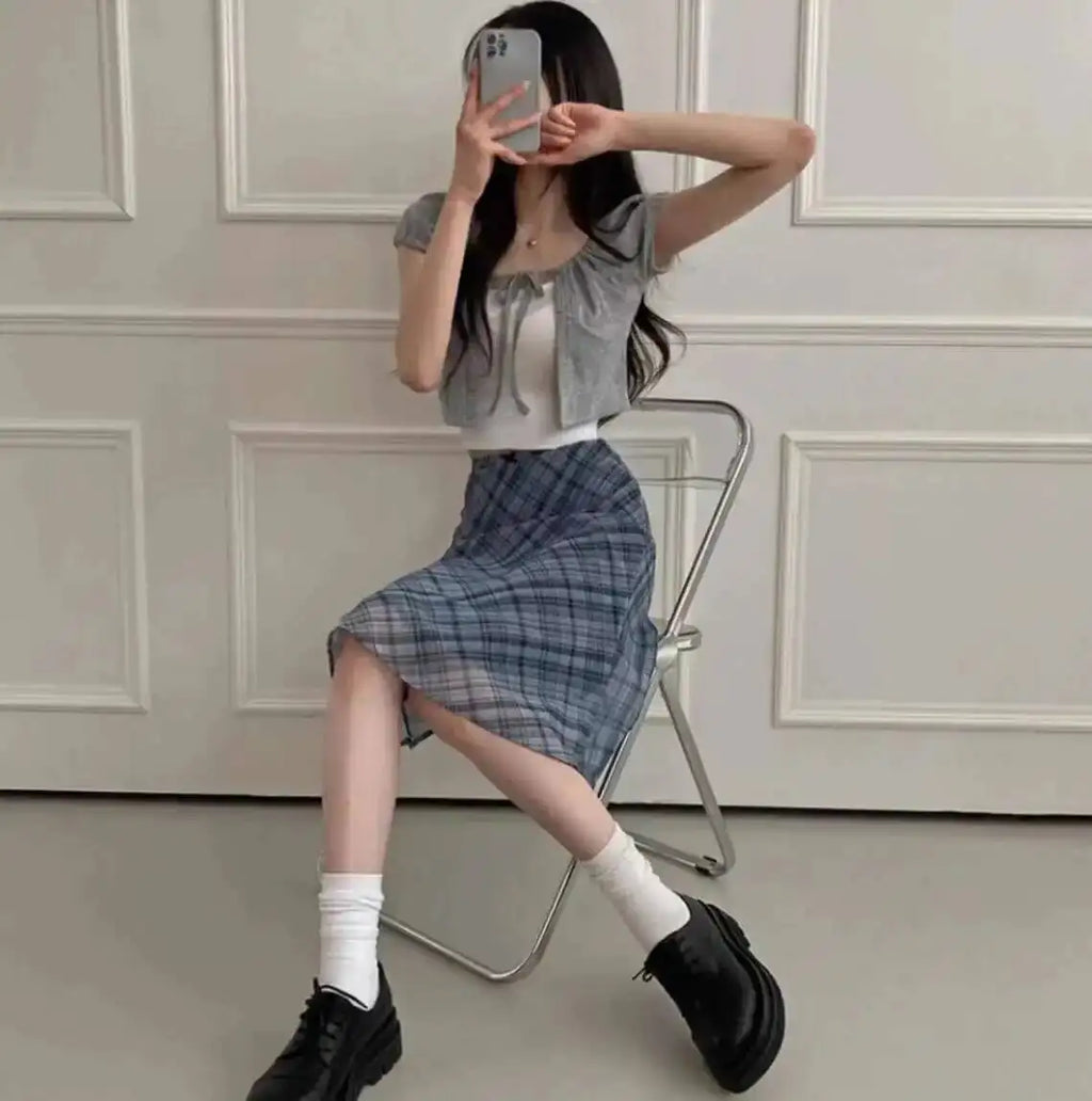 Sweet Skirts Chic Plaid Mini Skirt High Waist A-Line Korean Sle Commute Spring New Arrival Women's Fashion Mid-Length Skirts I3G