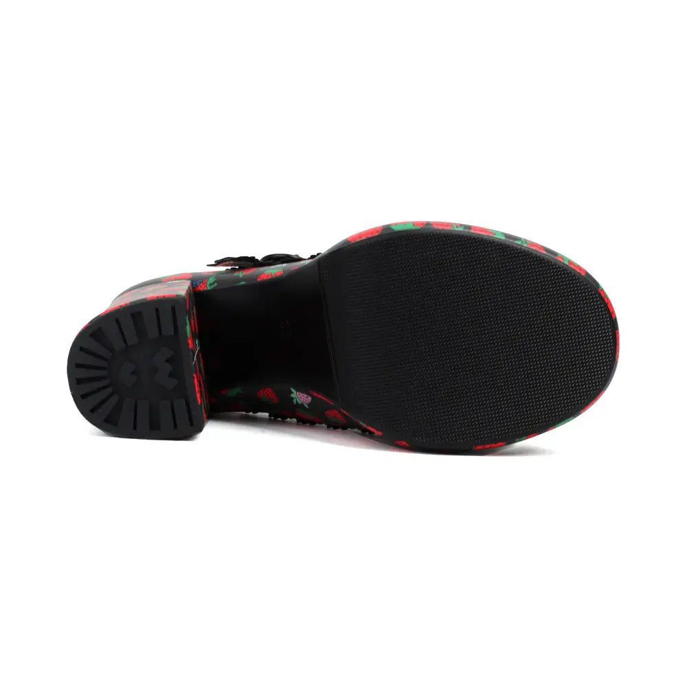 Big Size 43 High Quality Women's y2k Block High Heels Sweet Strawberry Print Mary Jane Pumps Black Pink Platform Lolita Shoes