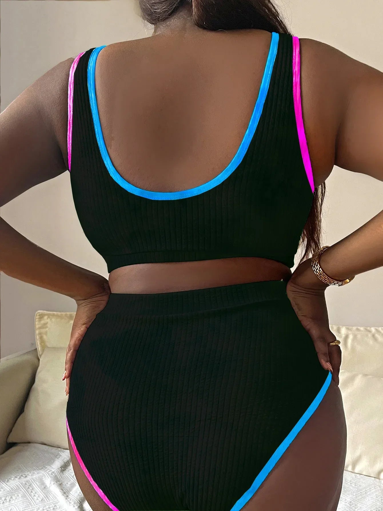 Large Size 3XL Women's Patchwork Swimsuit Sexy Backless High Waist Swimwear Textured Bikini Set Female Beachwear Holiday Biquini