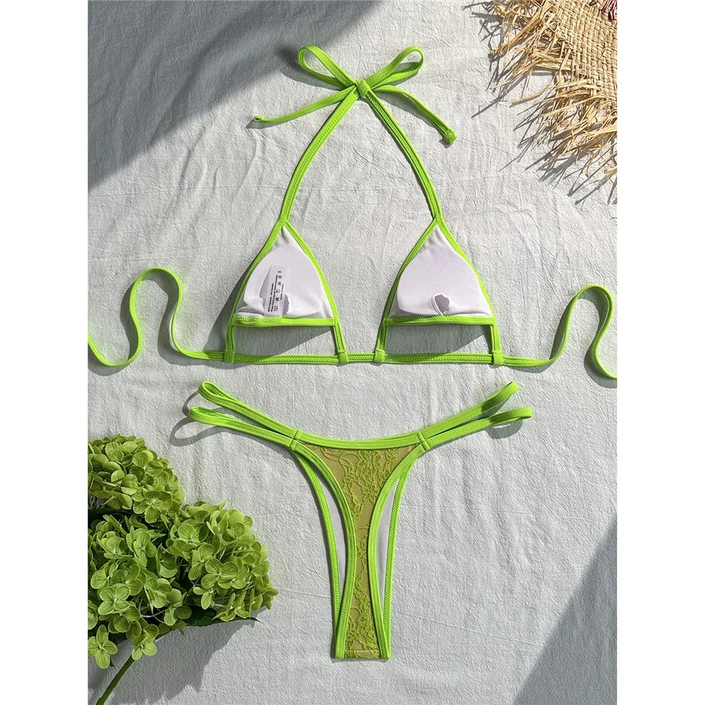 Sexy Extreme String Mini Micro Thong Bikini Female Swimsuit Women Swimwear Two-Pieces Bikini Set Bather Bathing Suit Swim V8373