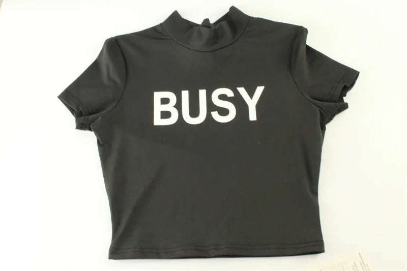 Ahagaga Women's Basic Sexy O-neck Slim Letter Printed T-shirts Short Sleeve Fashion Casual Solid Sheath Tops Tees Blusas Female