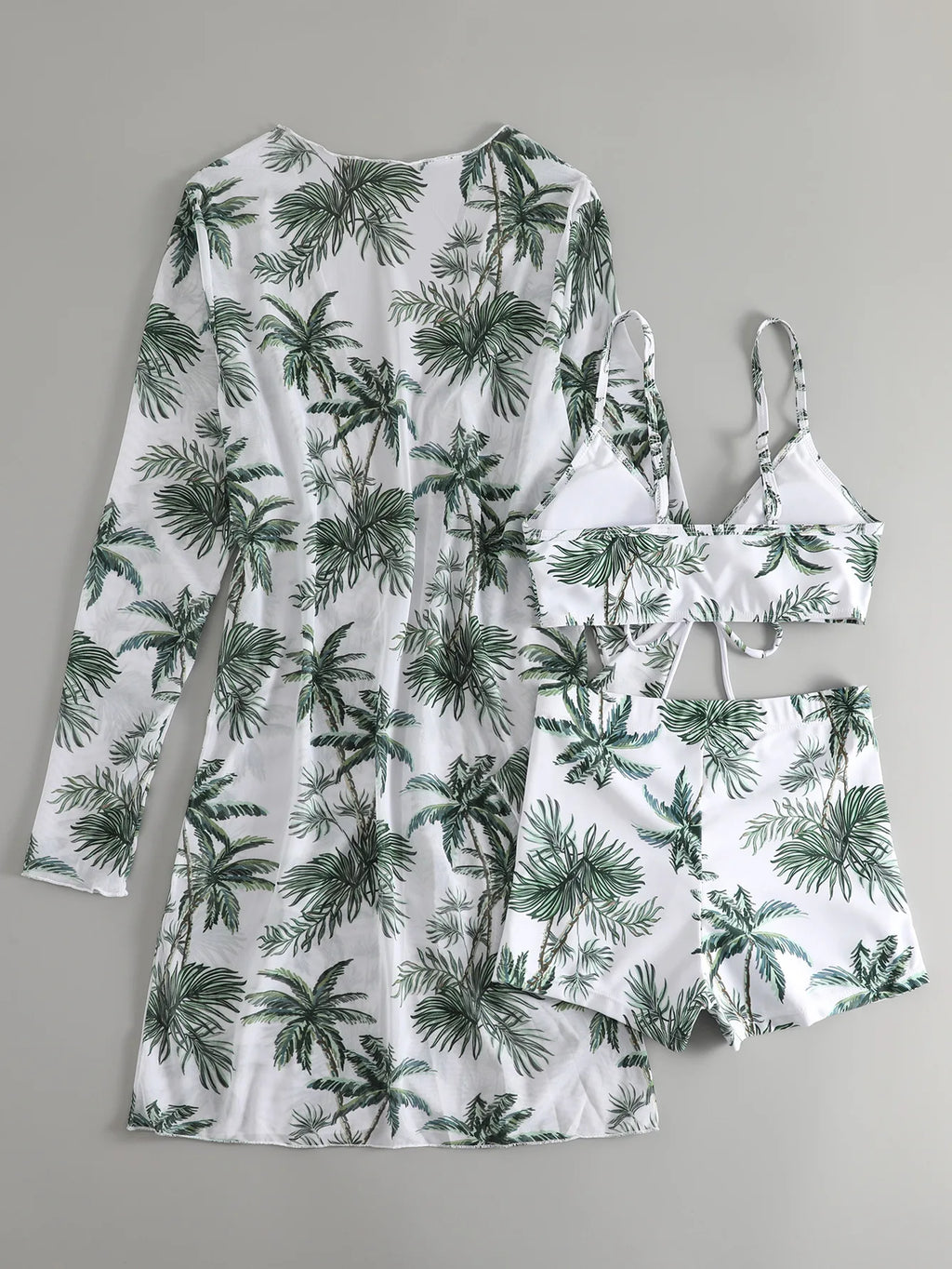 New Sexy 3 Pieces Suit for Women Neck Hanging Bikini Set+Cover-up Swimwear Sunproof Tankini High Waist Shorts Swimsuit Beachwear