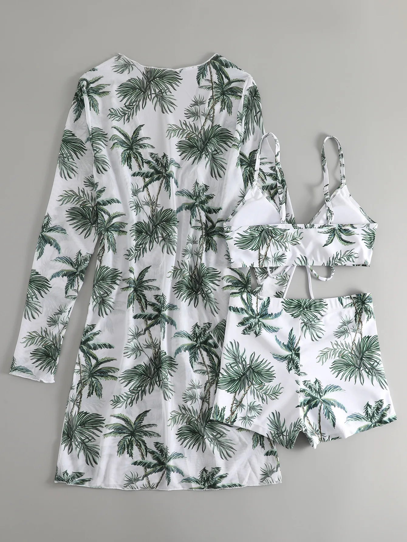 New Sexy 3 Pieces Suit for Women Neck Hanging Bikini Set+Cover-up Swimwear Sunproof Tankini High Waist Shorts Swimsuit Beachwear