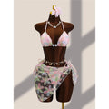 With Sarong Flower Printed Halter Bikini Female Swimsuit Women Swimwear Three-pieces Bikini set Bather Bathing Suit Swim V8321