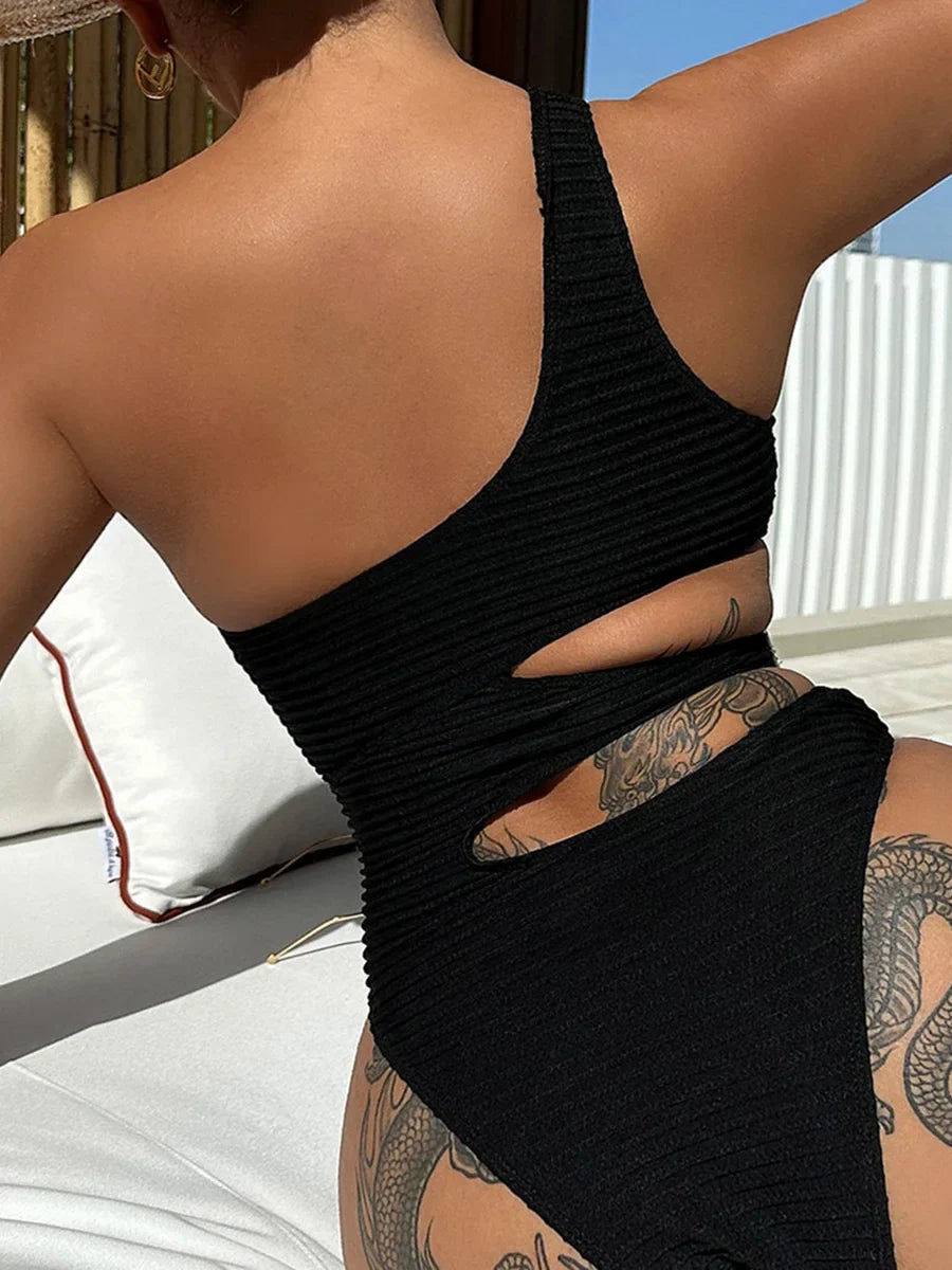 Asymmetric Hollow Out One Shoulder Women Swimwear One Piece Swimsuit Female High Cut Monokini Bather Bathing Suit Swim Beachwear