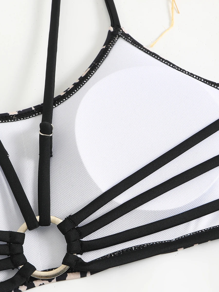 2025 Strappy Bikini Set Sexy Swimsuit Women Leopard Padded Swimwear Female Bathers Bathing Swimming Swim Suit Beachwear