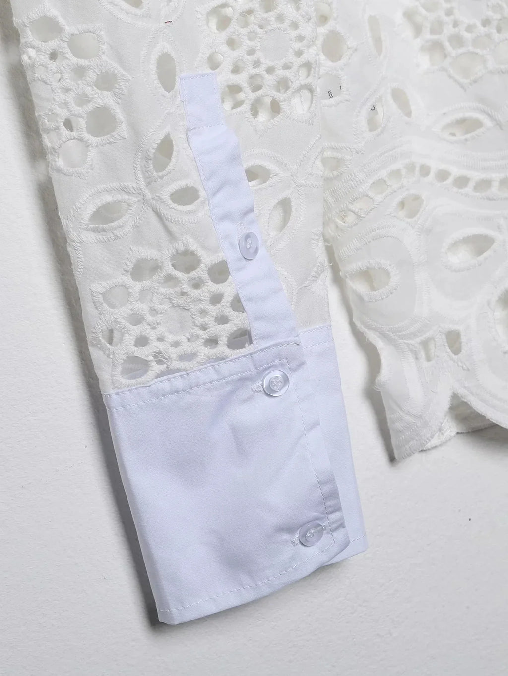 Spring Women Summer White Lace Dress Set Hollow Out Embroidery Shirt Skirt 2 Pcs Robe Outfits Single Breasting Cotton Maxi Dress