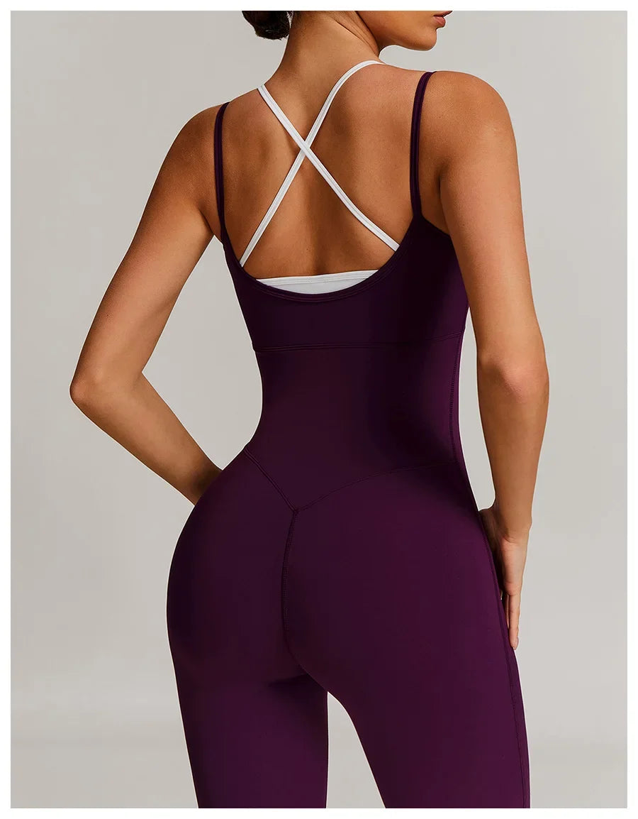 Yoga Jumpsuit Fake two color contrast halter sport jumps Women Push Up Gym Fitness Overalls Sport Outfit Sportswear Clothes 8843