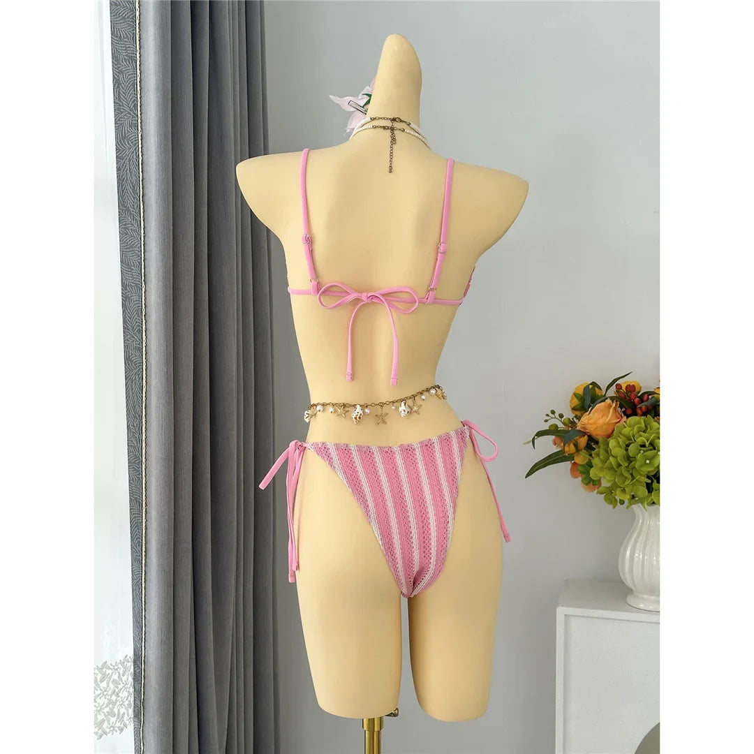 4PCS Striped With Long Sleeve Pants Bikini Female Swimsuit Women Swimwear Bather Bathing Suit Swim Four-pieces Bikini set K8072
