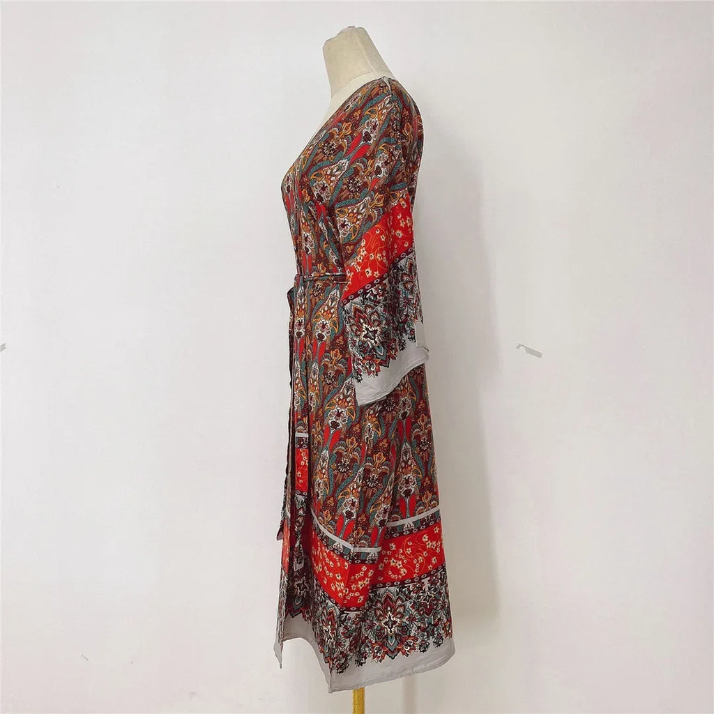 Printed Long Sleeve Crochet Knitted Cardigan Tunic Beach Cover Up Cover-ups Beach Dress Beach Wear Beachwear Female Women K7203