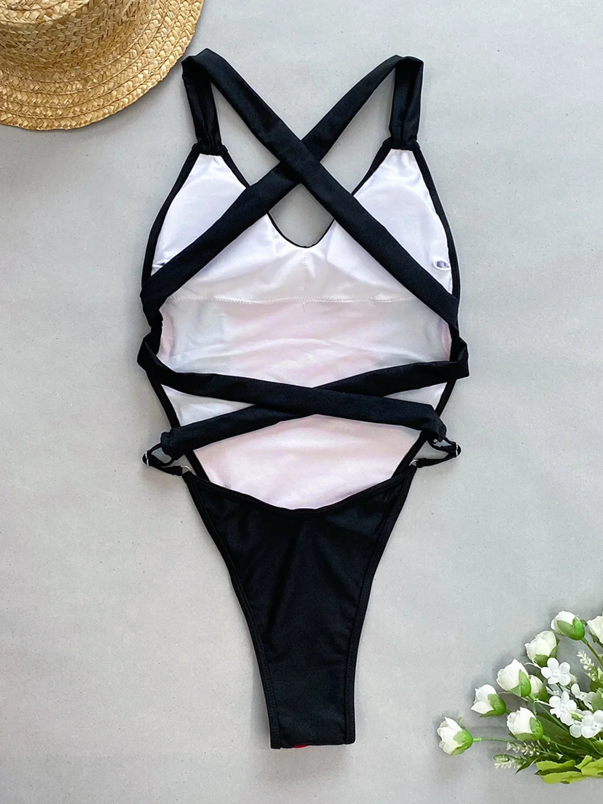DEKA Deep V Swimwear New Scalloped Splicing High Cut One Piece Swimsuit Women Halter Bodysuit Female Bather Bathing Suit Swim