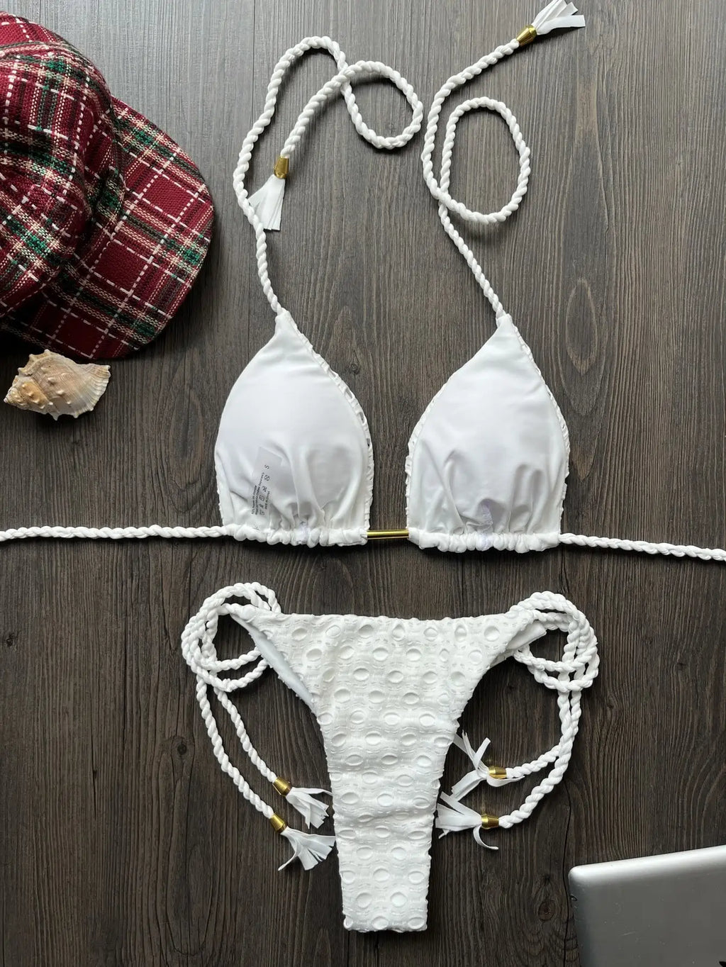 New Red Special Fabric Bikini Set Sexy Women's Hollow Fabric Split Swimsuit Summer Beach Bikini