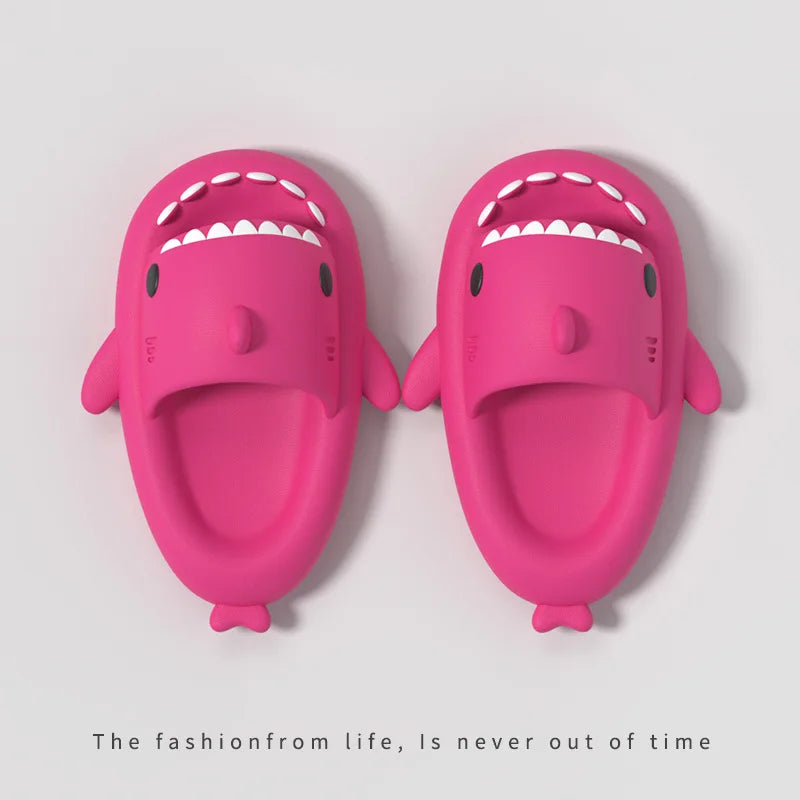 Summer Ice Cream Shark Slippers for Couples Cute Anti-Slip Thick Sole Indoor Bathroom Slides Men Women Beach Street Sandals