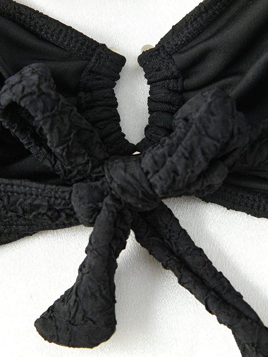 2026 Ring Linked Bandeau Bikini Solid String Swimwear Female Sexy Swimsuit Women Bathers Bathing Swimming Swim Suit Beachwear