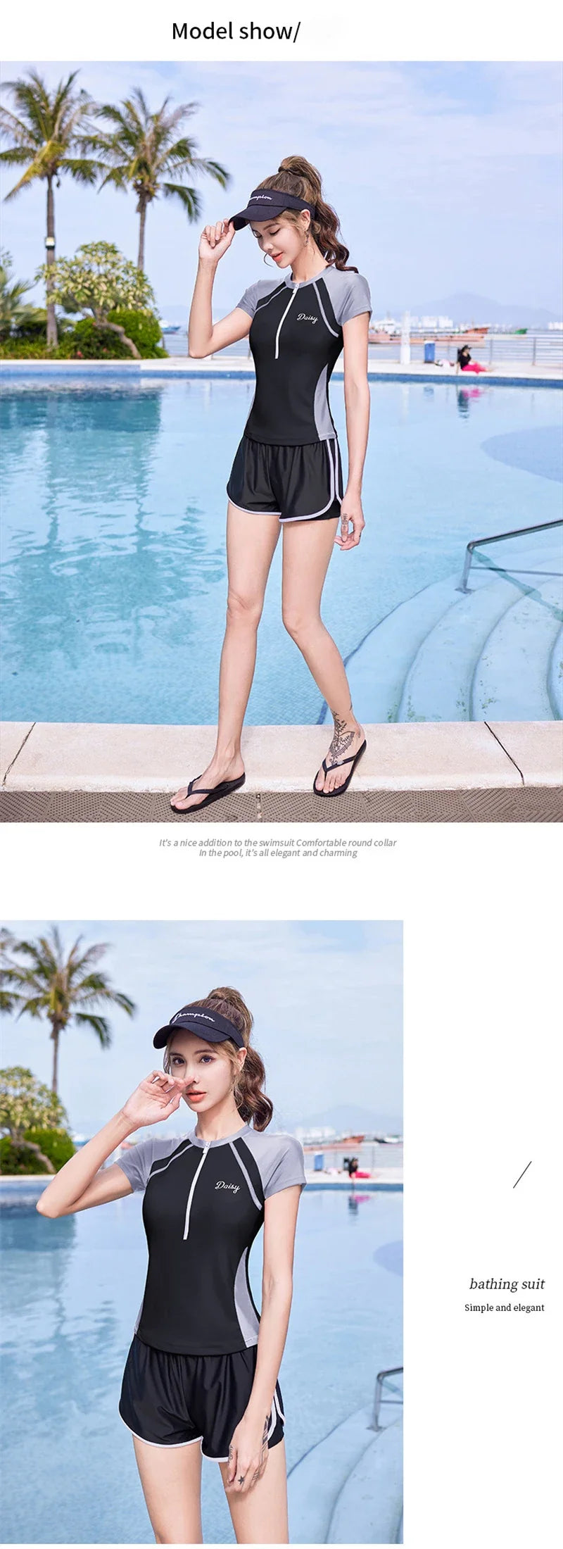New Short Sleeve High Waist Two Pieces Swimwear Women Swimsuit Hot Spring Surf Bathing Swimming Suit Female Beach Wear
