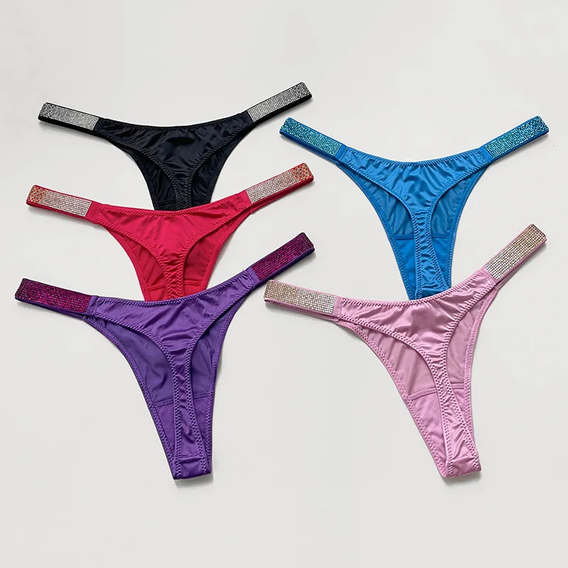 Letter Sexy Panties Women Thongs Rhinestones Diamonds G-string Sports Thong Low Waist Shorts Briefs T-back Fitness S-XL