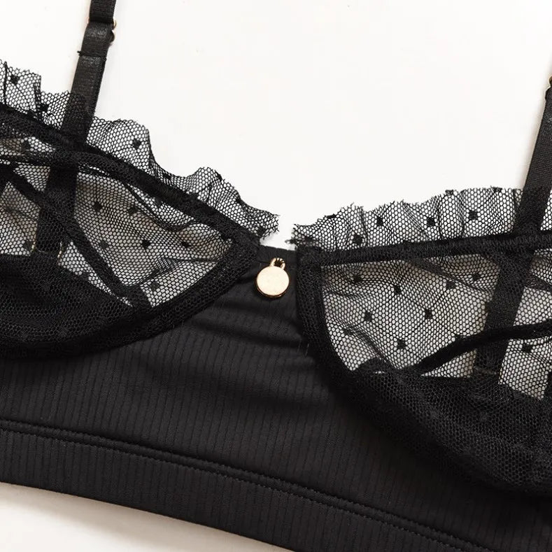 Flounce Sexy Lingerie Lace Bra Set Transparent Underwear Hot Erotic Lingerie Set Push Up Bra And Panty Set Porno Briefs Sets