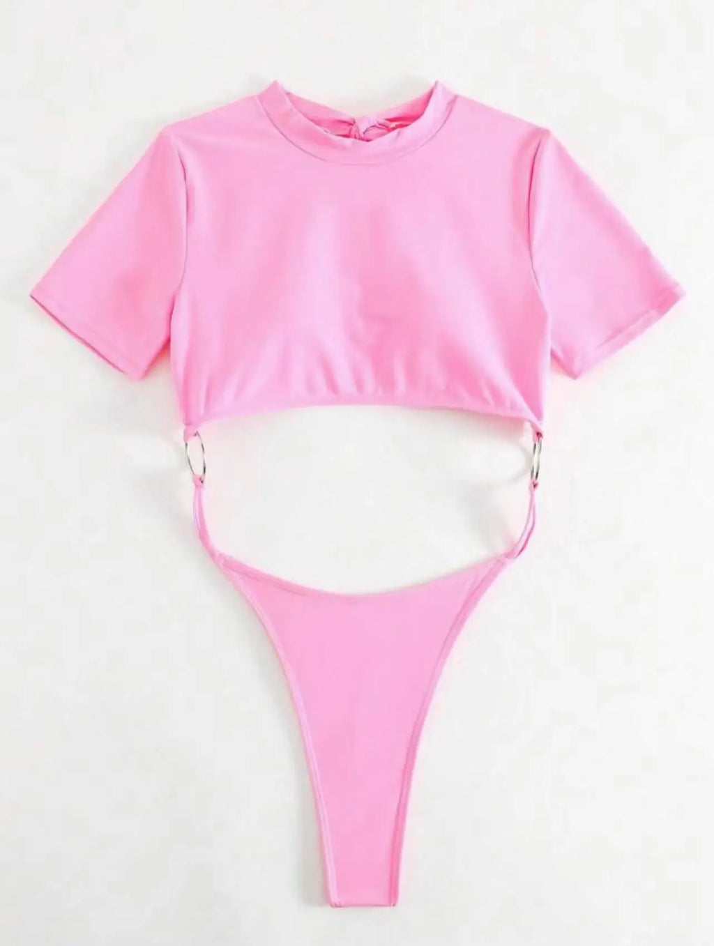 XS - L Mini Micro Thong Short Sleeve One Piece Swimsuit Women Female Swimwear Cut Cut Monokini High Cut Bathing Suit Swim Lady
