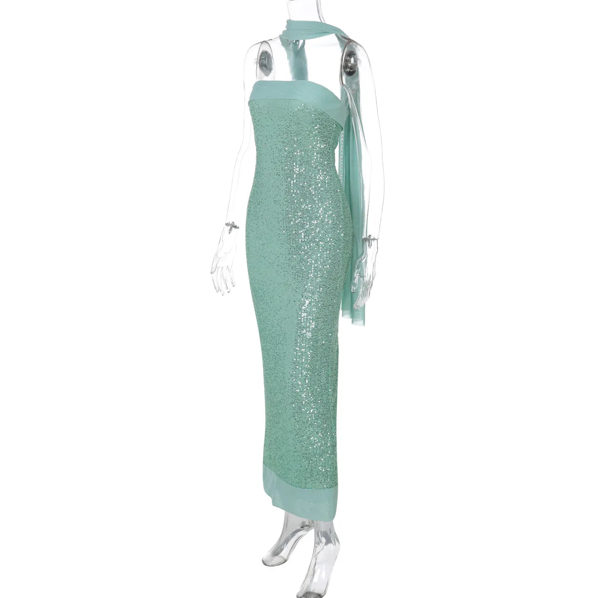 FDYOUI Luxury Bandage Sequins Evening Party Dresses for Women Sexy Strapless Off Shoulder Backless Split Slim Long Wedding Dress
