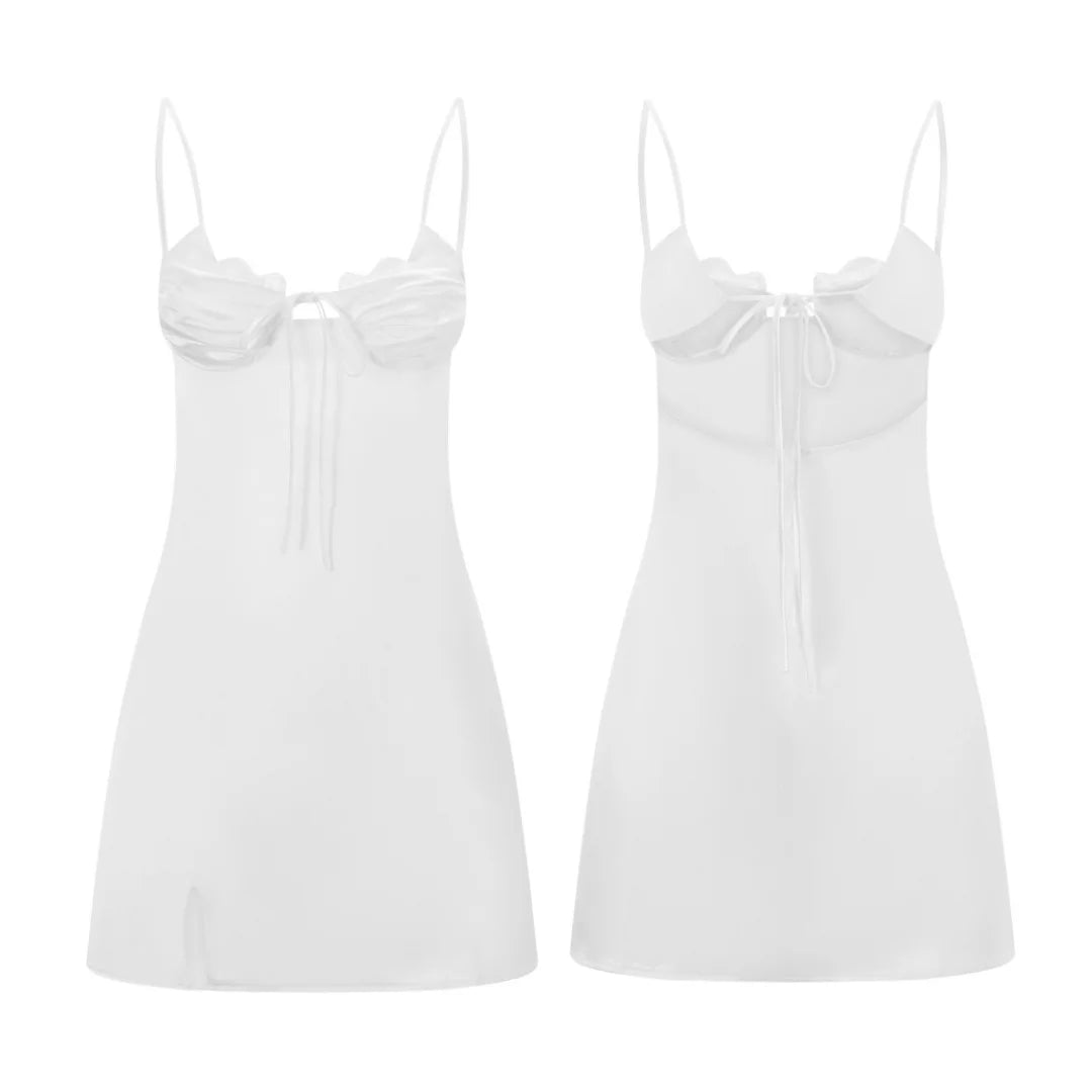 Summer Women´s Lace Trim Corset Sling Dress Sleeveless Tie Up Backless Skinny Split Dress for Party Sexy Retro Clubwear