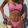 DEKA 2026 Vintage Pink Striped Knitted Bikini Set Women Sexy Drawstring Side Swimsuit Bathing Suit Swimwear