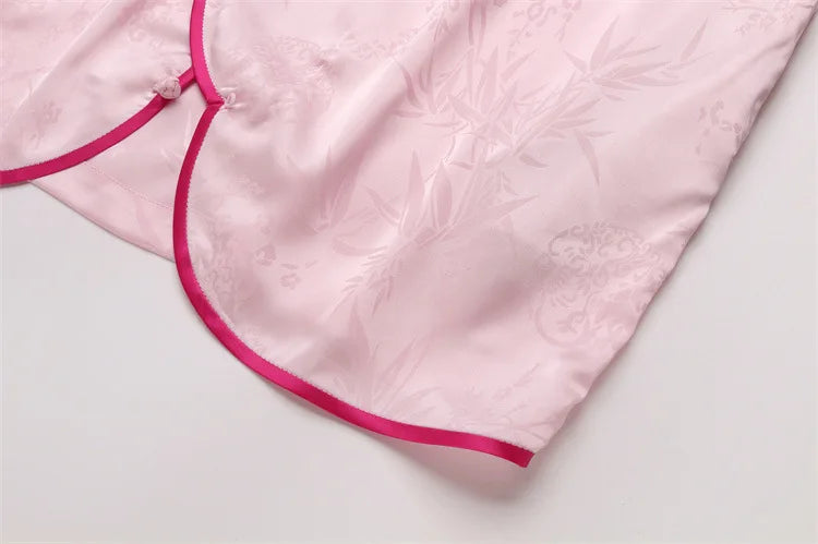 New Chinese style pajamas with breast pads, simulated silk, ice silk home wear, satin jacquard pajamas set