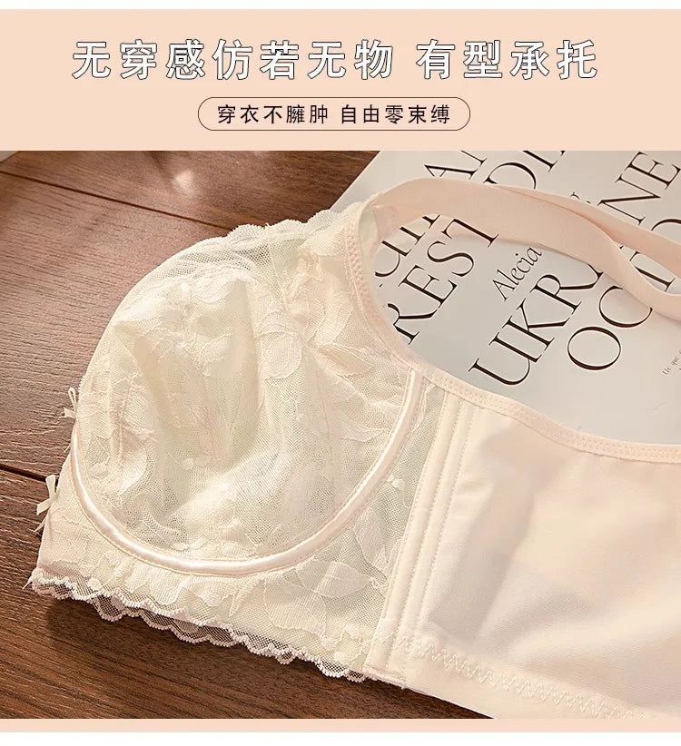 Plus Size Wireless Bra Women Summer Thin Minimizer Large Bust Support Side Coverage Anti Sagging Adjustable Straps Comfort White
