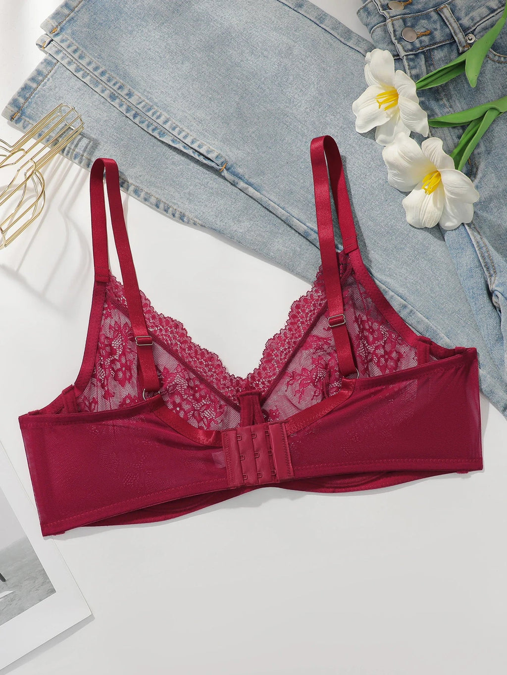 Women's sexy embroidered lace plus size bra with steel ring gathering push up breathable and comfortable lingerie MR2964