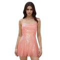 Women Sexy Solid Color Shiny Sequins Mini Dress Summer Sleeveless Backless A-Line Dress for Party Cocktail Beach