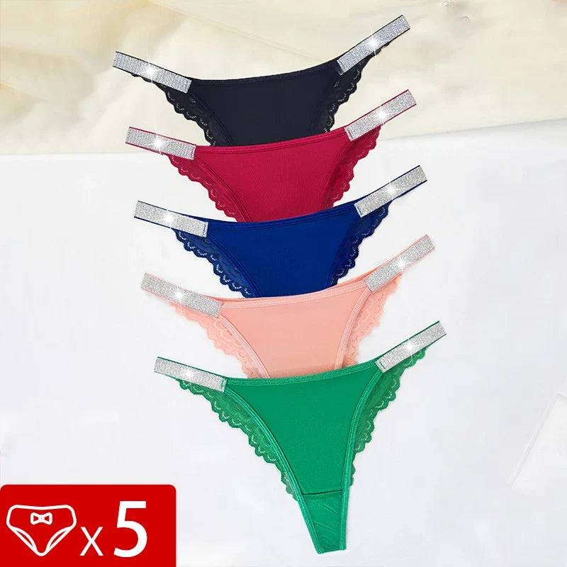 5pcs/Set Sexy Embroidery Two Shiny Belts Women Briefs Solid Low Waist Comfortable Female Panties Elegant Intimates Lingerie