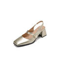 NASBAVI Fashion Women Pumps Slingback Sandals Square Toe Patent Leather Block High Heeled Mary Jane Shoes Ladies Gold Silver