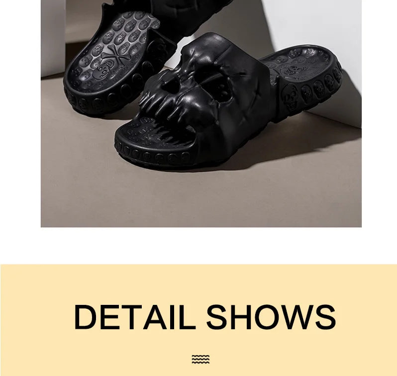 New Personalized Skull Design Men Slippers 2024 Summer Outdoor Fun Slides Thick Bottom of Beach Non-slip Leisure Women Sandals